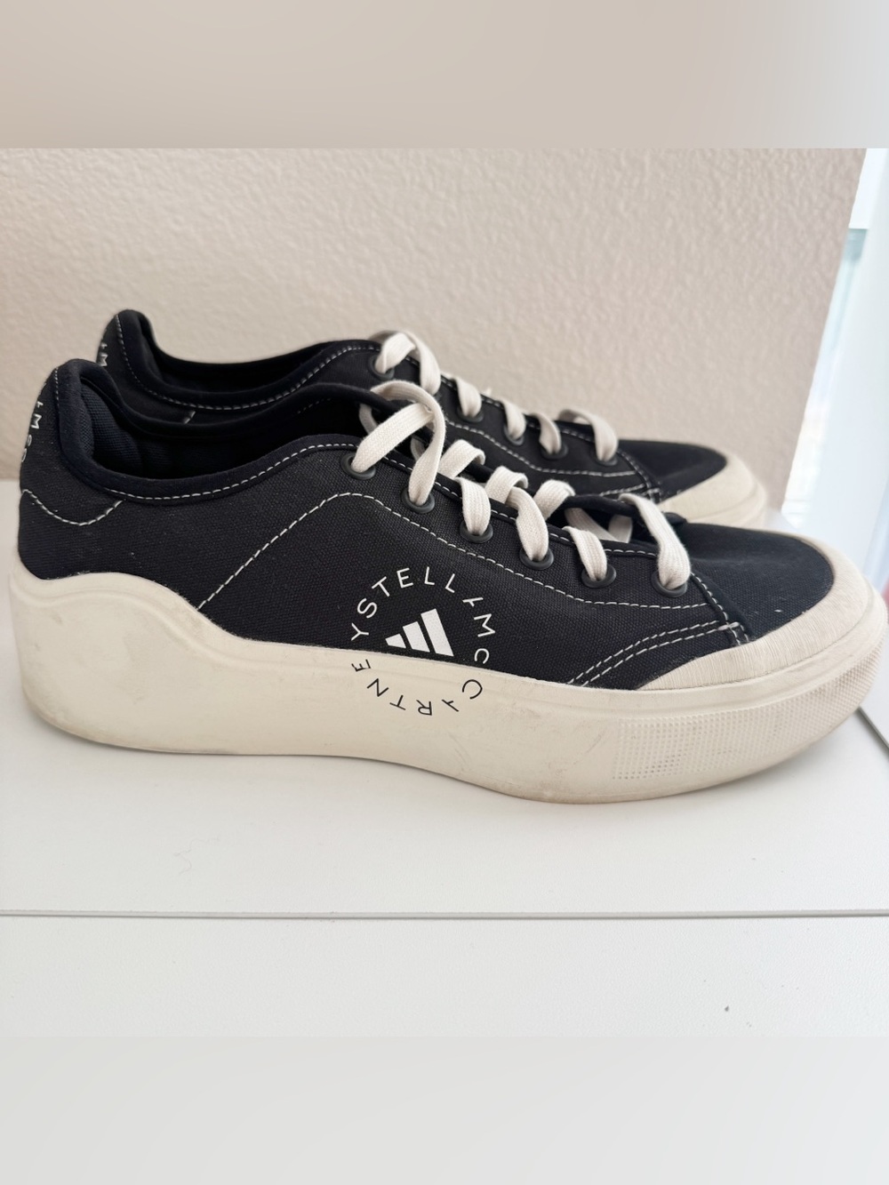 Stella McCartney x adidas Court Core Black Canvas Sneaker Size 9